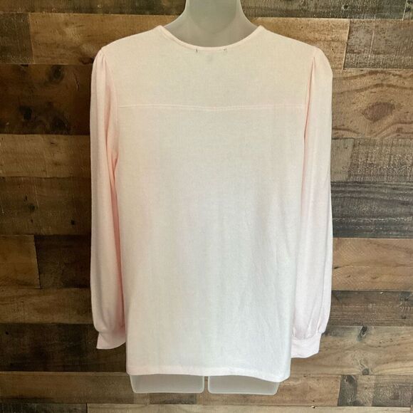 Gibson Sweater V-Neck Cozy Fleece Blouson Sleeve Pink Pastel Women Size Small - Picture 10 of 11